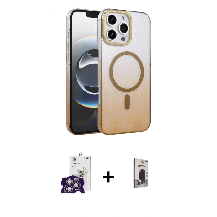 MARSİLYAN™- iPhone 16 Pro Max Kılıf Ahenk Doku Özel Seri - Siyah Bilvis Hayalet Cam Ekran Koruyucu + Bilvis Titan Kamera Lens - GS