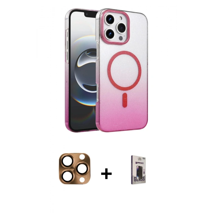 MARSİLYAN™- iPhone 16 Pro Max Kılıf Ahenk Doku Özel Seri - Siyah Bilvis Hayalet Cam Ekran Koruyucu + Pers Alüminyum Kamera Lens - CLTM