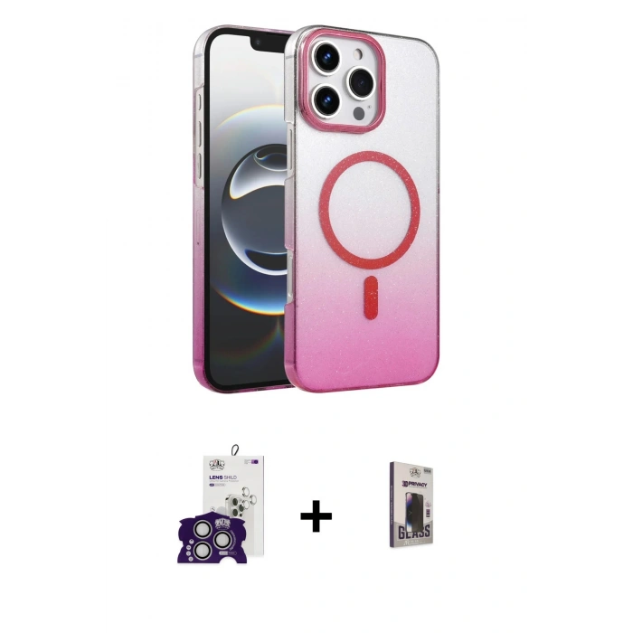 MARSİLYAN™- iPhone 16 Pro Max Kılıf Ahenk Doku Özel Seri - Siyah Bilvis Hayalet Cam Ekran Koruyucu + Bilvis Titan Kamera Lens - GS