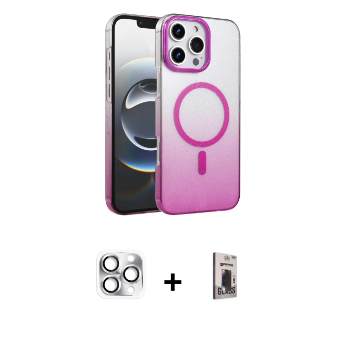 MARSİLYAN™- iPhone 16 Pro Max Kılıf Ahenk Doku Özel Seri - Siyah Bilvis Hayalet Cam Ekran Koruyucu + Gümüş Pers Alüminyum Kamera Lens