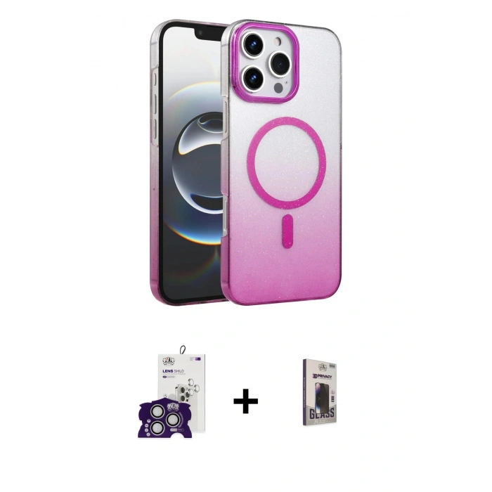 MARSİLYAN™- iPhone 16 Pro Max Kılıf Ahenk Doku Özel Seri - Siyah Bilvis Hayalet Cam Ekran Koruyucu + Bilvis Titan Kamera Lens - GS