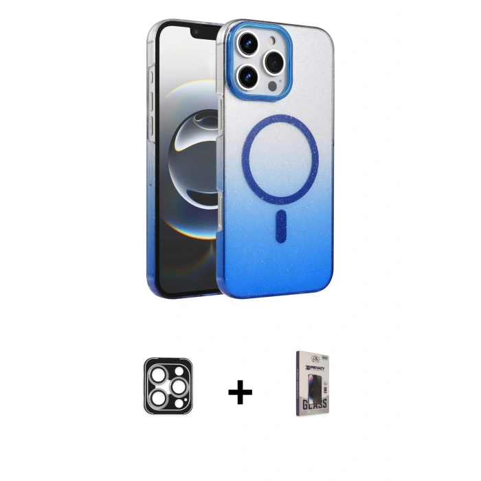 MARSİLYAN™- iPhone 16 Pro Max Kılıf Ahenk Doku Özel Seri - Siyah Bilvis Hayalet Cam Ekran Koruyucu + Gümüş PVD Metal Kamera Lens