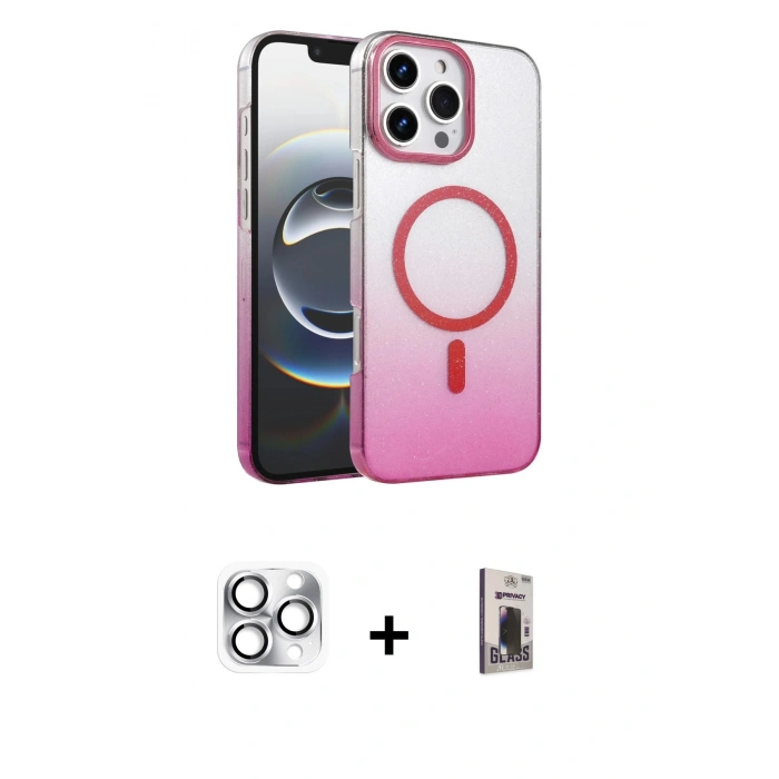 MARSİLYAN™- iPhone 16 Pro Max Kılıf Ahenk Doku Özel Seri - Siyah Bilvis Hayalet Cam Ekran Koruyucu + Gümüş Pers Alüminyum Kamera Lens