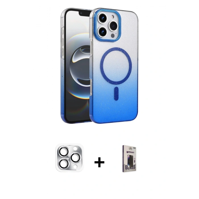MARSİLYAN™- iPhone 16 Pro Max Kılıf Ahenk Doku Özel Seri - Siyah Bilvis Hayalet Cam Ekran Koruyucu + Gümüş Pers Alüminyum Kamera Lens