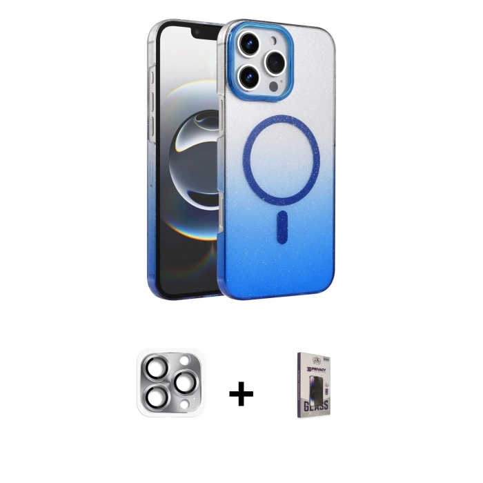 MARSİLYAN™- iPhone 16 Pro Max Kılıf Ahenk Doku Özel Seri - Siyah Bilvis Hayalet Cam Ekran Koruyucu + Pers Alüminyum Kamera Lens - GI