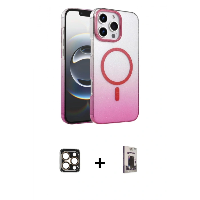 MARSİLYAN™- iPhone 16 Pro Max Kılıf Ahenk Doku Özel Seri - Siyah Bilvis Hayalet Cam Ekran Koruyucu + PVD Metal Kamera Lens - GD