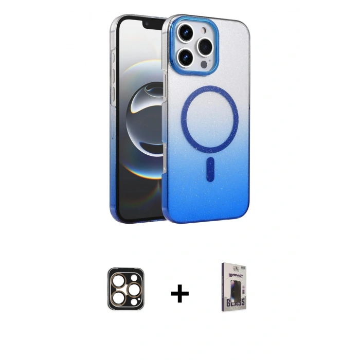 MARSİLYAN™- iPhone 16 Pro Max Kılıf Ahenk Doku Özel Seri - Siyah Bilvis Hayalet Cam Ekran Koruyucu + PVD Metal Kamera Lens - GD