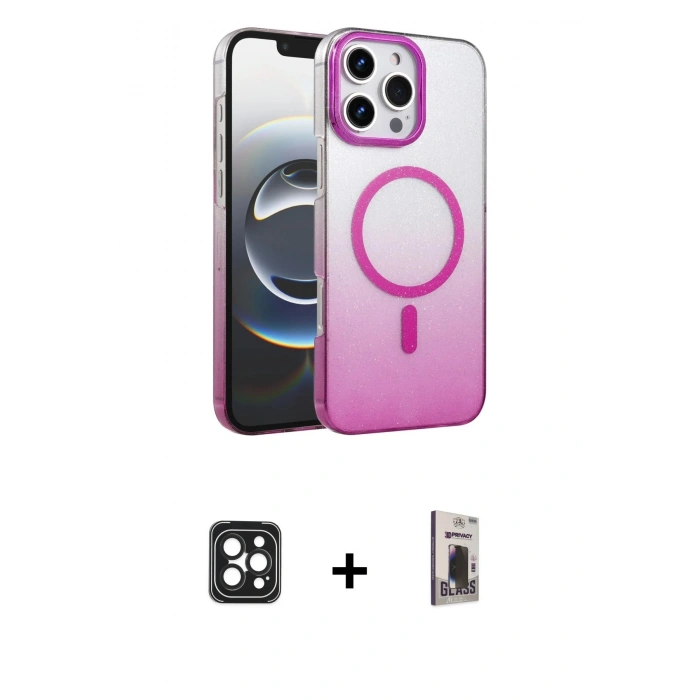 MARSİLYAN™- iPhone 16 Pro Max Kılıf Ahenk Doku Özel Seri - Siyah Bilvis Hayalet Cam Ekran Koruyucu + PVD Metal Kamera Lens - SH