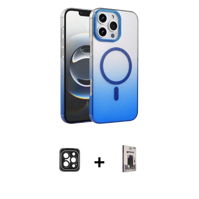 MARSİLYAN™- iPhone 16 Pro Max Kılıf Ahenk Doku Özel Seri - Siyah Bilvis Hayalet Cam Ekran Koruyucu + PVD Metal Kamera Lens - SH