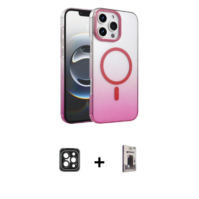 MARSİLYAN™- iPhone 16 Pro Max Kılıf Ahenk Doku Özel Seri - Siyah Bilvis Hayalet Cam Ekran Koruyucu + PVD Metal Kamera Lens - SH
