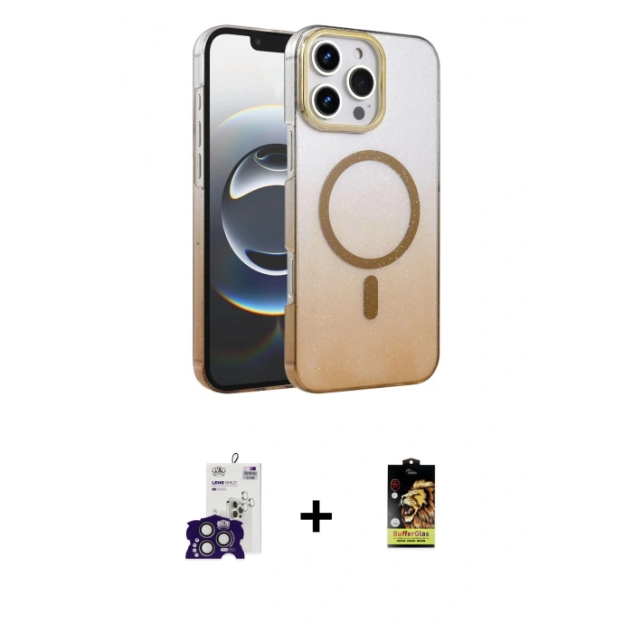 MARSİLYAN™- iPhone 16 Pro Max Kılıf Ahenk Doku Özel Seri - Siyah Buffer Cam Ekran Koruyucu + Bilvis Titan Kamera Lens - TMGI