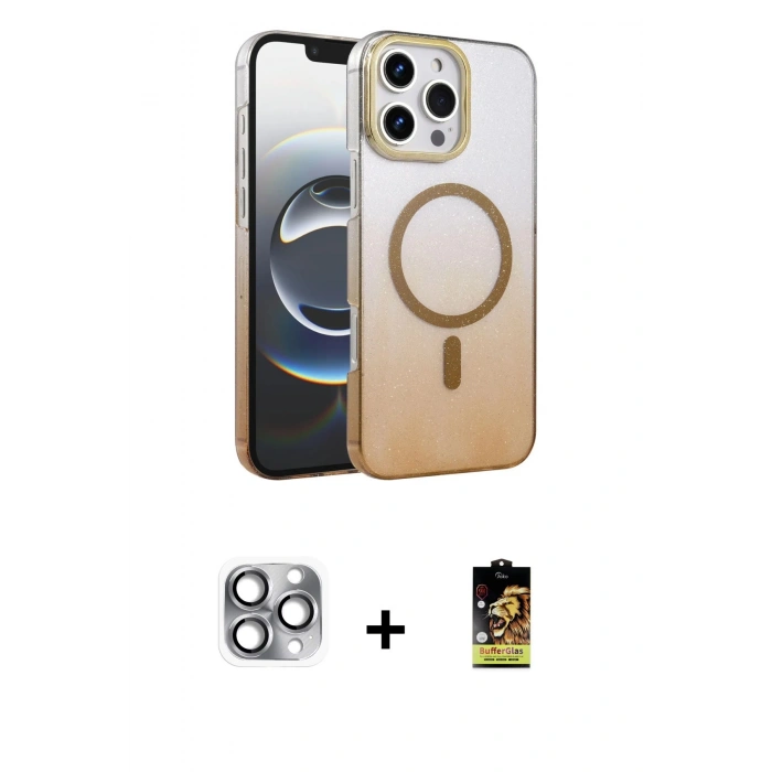 MARSİLYAN™- iPhone 16 Pro Max Kılıf Ahenk Doku Özel Seri - Siyah Buffer Cam Ekran Koruyucu + Pers Alüminyum Kamera Lens - GI