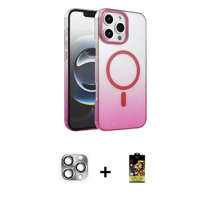MARSİLYAN™- iPhone 16 Pro Max Kılıf Ahenk Doku Özel Seri - Siyah Buffer Cam Ekran Koruyucu + Pers Alüminyum Kamera Lens - GI