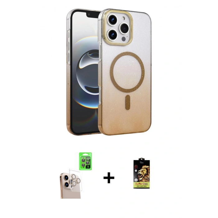 MARSİLYAN™- iPhone 16 Pro Max Kılıf Ahenk Doku Özel Seri - Siyah Buffer Cam Ekran Koruyucu + Raze Metal Kamera Lens - NLGY