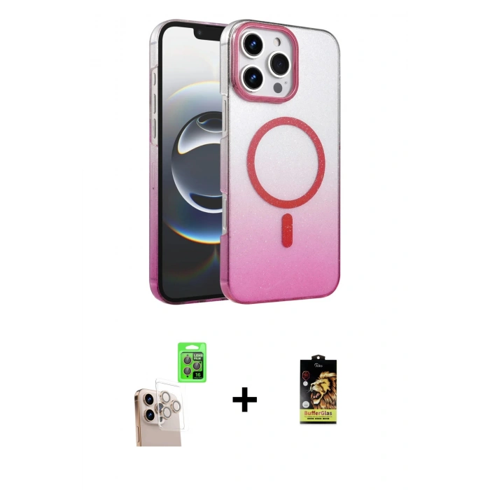 MARSİLYAN™- iPhone 16 Pro Max Kılıf Ahenk Doku Özel Seri - Siyah Buffer Cam Ekran Koruyucu + Raze Metal Kamera Lens - NLGY