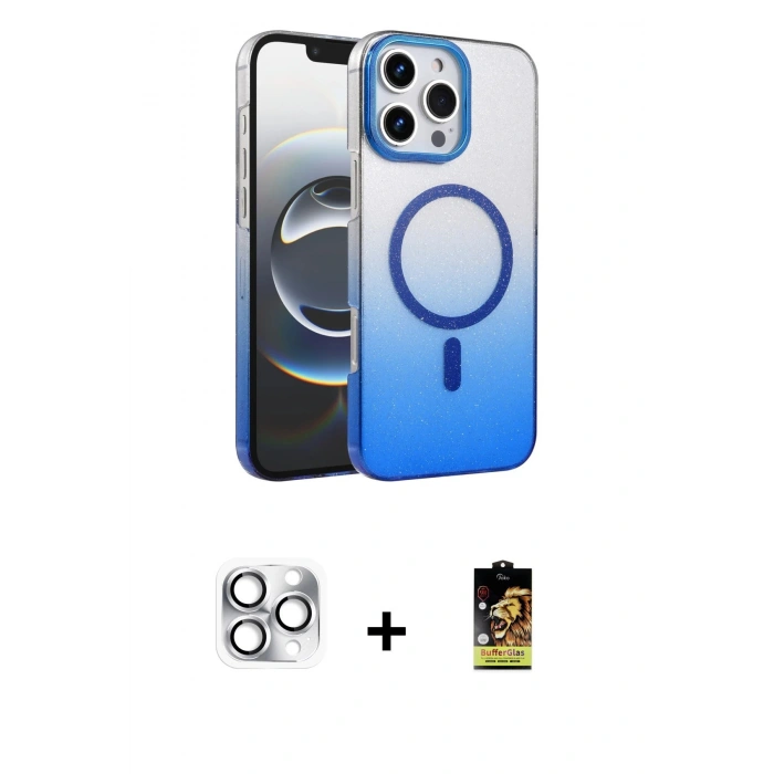 MARSİLYAN™- iPhone 16 Pro Max Kılıf Ahenk Doku Özel Seri - Siyah Buffer Cam Ekran Koruyucu + Pers Alüminyum Kamera Lens - GS