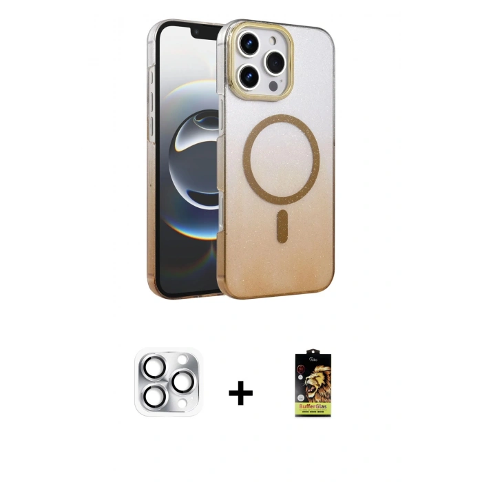 MARSİLYAN™- iPhone 16 Pro Max Kılıf Ahenk Doku Özel Seri - Siyah Buffer Cam Ekran Koruyucu + Pers Alüminyum Kamera Lens - GS