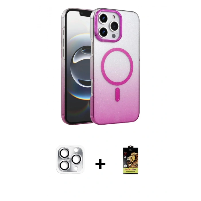 MARSİLYAN™- iPhone 16 Pro Max Kılıf Ahenk Doku Özel Seri - Siyah Buffer Cam Ekran Koruyucu + Pers Alüminyum Kamera Lens - GS