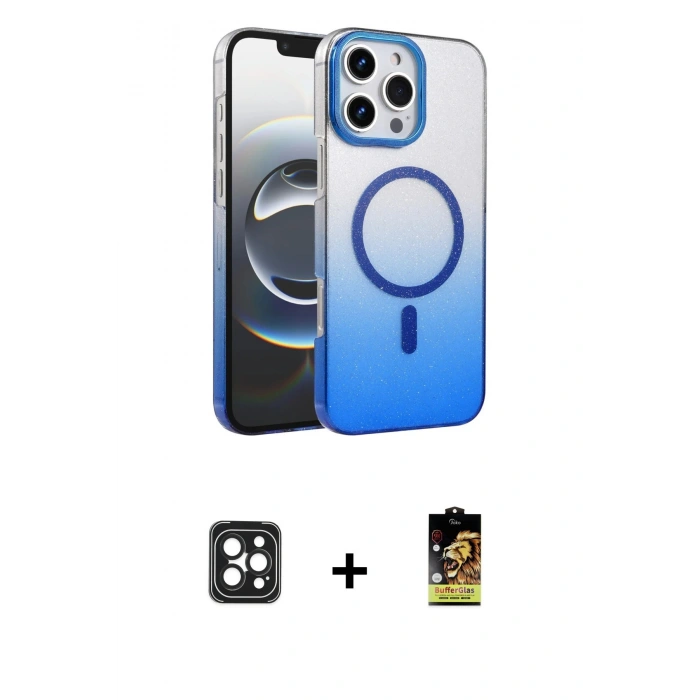 MARSİLYAN™- iPhone 16 Pro Max Kılıf Ahenk Doku Özel Seri - Siyah Buffer Cam Ekran Koruyucu + PVD Metal Kamera Lens - SH