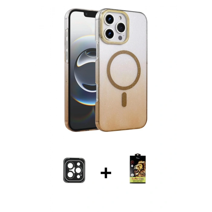 MARSİLYAN™- iPhone 16 Pro Max Kılıf Ahenk Doku Özel Seri - Siyah Buffer Cam Ekran Koruyucu + PVD Metal Kamera Lens - SH