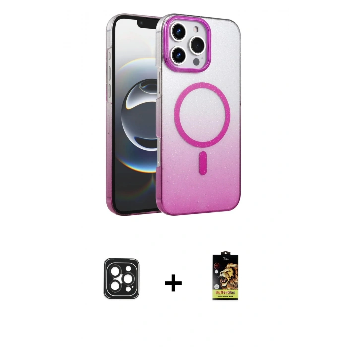 MARSİLYAN™- iPhone 16 Pro Max Kılıf Ahenk Doku Özel Seri - Siyah Buffer Cam Ekran Koruyucu + PVD Metal Kamera Lens - SH
