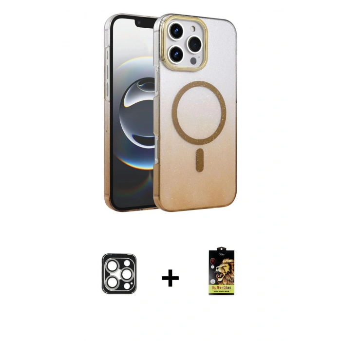 MARSİLYAN™- iPhone 16 Pro Max Kılıf Ahenk Doku Özel Seri - Siyah Buffer Cam Ekran Koruyucu + PVD Metal Kamera Lens - GS