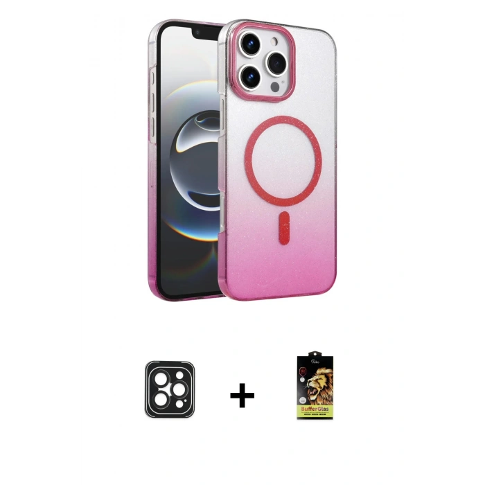 MARSİLYAN™- iPhone 16 Pro Max Kılıf Ahenk Doku Özel Seri - Siyah Buffer Cam Ekran Koruyucu + PVD Metal Kamera Lens - SH