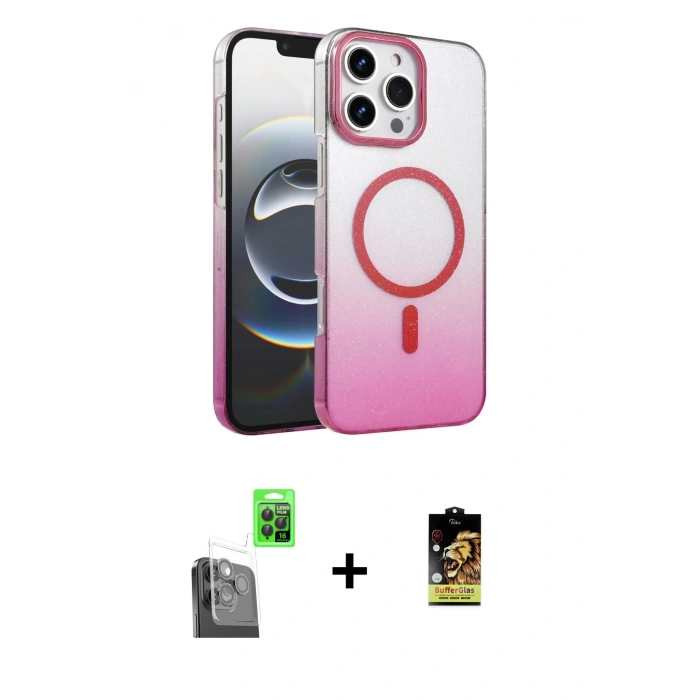 MARSİLYAN™- iPhone 16 Pro Max Kılıf Ahenk Doku Özel Seri - Siyah Buffer Cam Ekran Koruyucu + Raze Metal Kamera Lens - SH