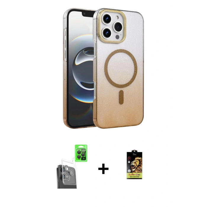 MARSİLYAN™- iPhone 16 Pro Max Kılıf Ahenk Doku Özel Seri - Siyah Buffer Cam Ekran Koruyucu + Raze Metal Kamera Lens - SH