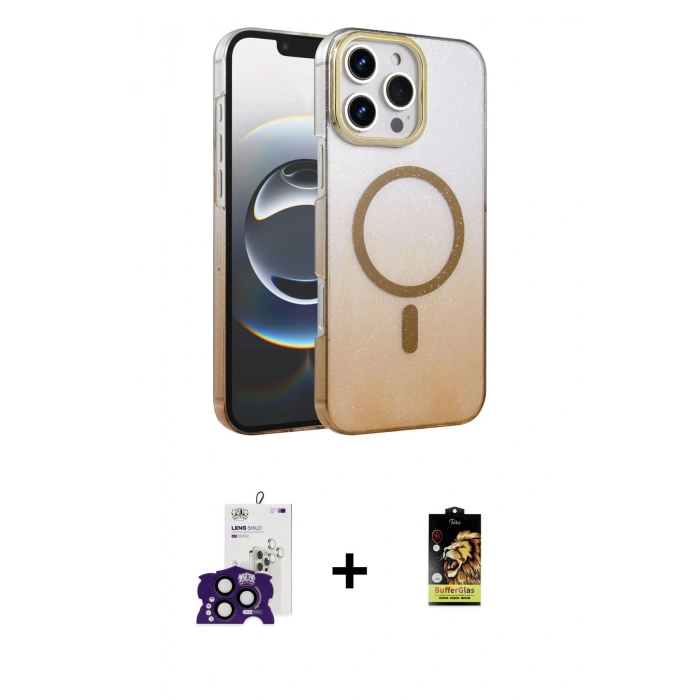 MARSİLYAN™- iPhone 16 Pro Max Kılıf Ahenk Doku Özel Seri - Siyah Buffer Cam Ekran Koruyucu + Siyah Bilvis Titan Kamera Lens