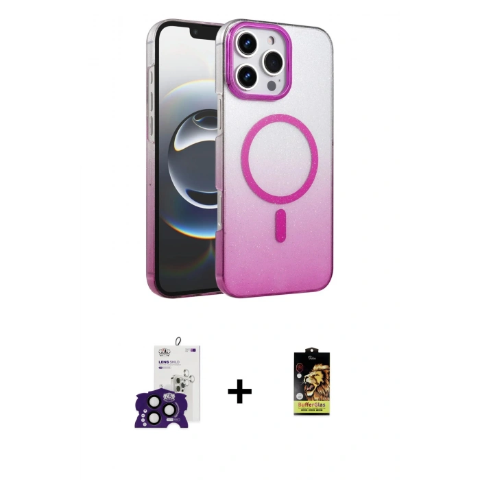 MARSİLYAN™- iPhone 16 Pro Max Kılıf Ahenk Doku Özel Seri - Siyah Buffer Cam Ekran Koruyucu + Siyah Bilvis Titan Kamera Lens