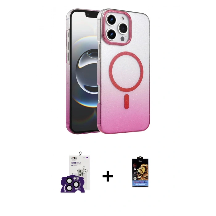 MARSİLYAN™- iPhone 16 Pro Max Kılıf Ahenk Doku Özel Seri - Siyah Buffer Hayalet Cam Ekran Koruyucu + Bilvis Titan Kamera Lens - SH