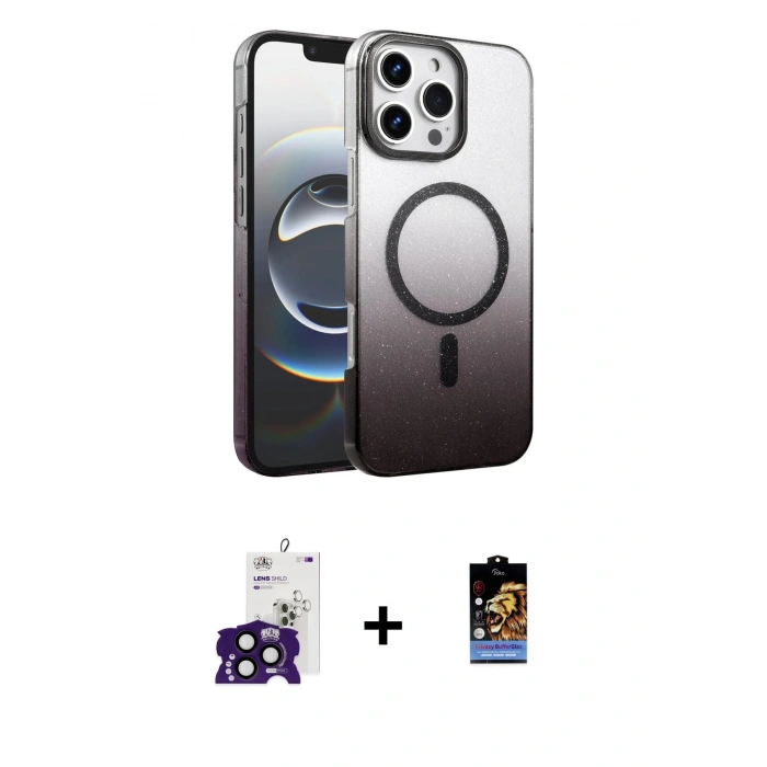MARSİLYAN™- iPhone 16 Pro Max Kılıf Ahenk Doku Özel Seri - Siyah Buffer Hayalet Cam Ekran Koruyucu + Bilvis Titan Kamera Lens - SH