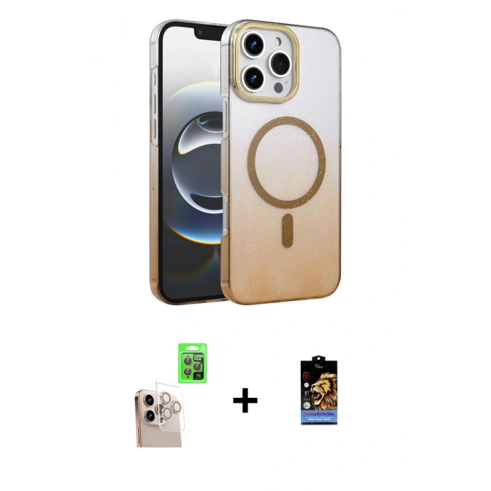 MARSİLYAN™- iPhone 16 Pro Max Kılıf Ahenk Doku Özel Seri - Siyah Buffer Hayalet Cam Ekran Koruyucu + Raze Metal Kamera Lens - NLGY