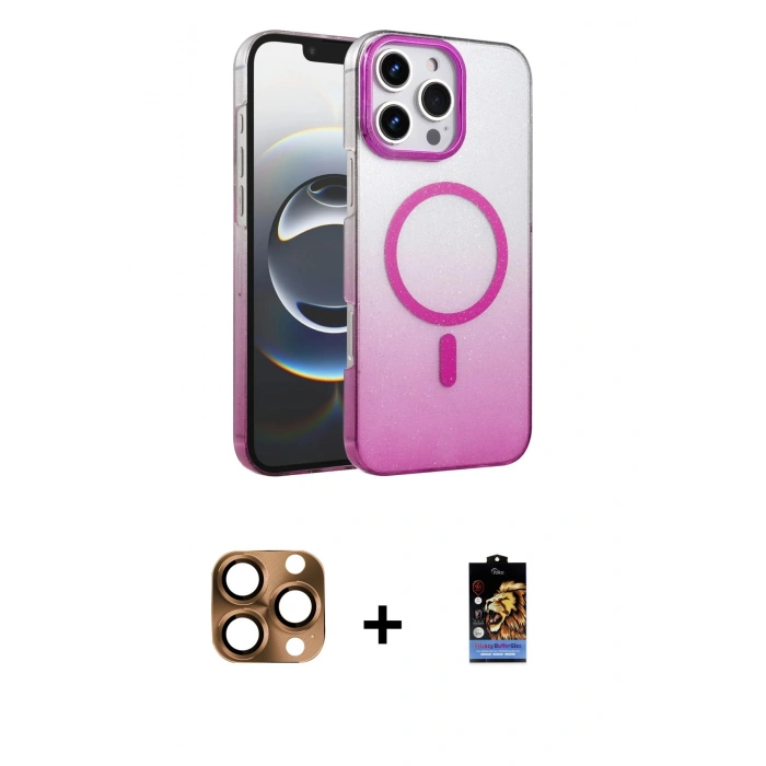 MARSİLYAN™- iPhone 16 Pro Max Kılıf Ahenk Doku Özel Seri - Siyah Buffer Hayalet Cam Ekran Koruyucu + Pers Alüminyum Kamera Lens - CLTM
