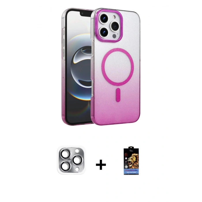 MARSİLYAN™- iPhone 16 Pro Max Kılıf Ahenk Doku Özel Seri - Siyah Buffer Hayalet Cam Ekran Koruyucu + Pers Alüminyum Kamera Lens - GI