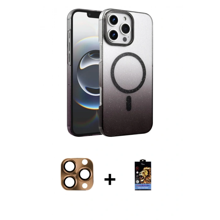 MARSİLYAN™- iPhone 16 Pro Max Kılıf Ahenk Doku Özel Seri - Siyah Buffer Hayalet Cam Ekran Koruyucu + Pers Alüminyum Kamera Lens - CLTM