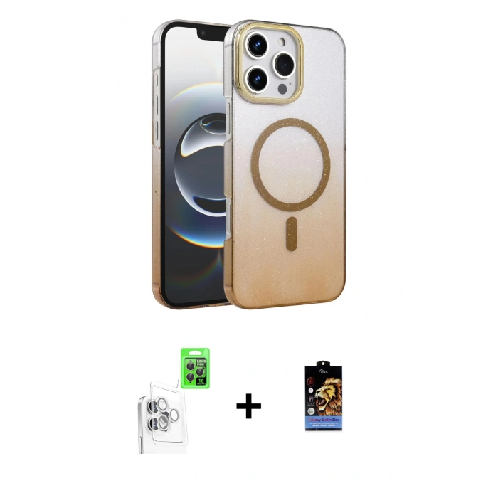MARSİLYAN™- iPhone 16 Pro Max Kılıf Ahenk Doku Özel Seri - Siyah Buffer Hayalet Cam Ekran Koruyucu + Raze Metal Kamera Lens - BZ
