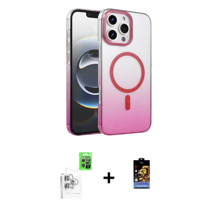 MARSİLYAN™- iPhone 16 Pro Max Kılıf Ahenk Doku Özel Seri - Siyah Buffer Hayalet Cam Ekran Koruyucu + Raze Metal Kamera Lens - BZ