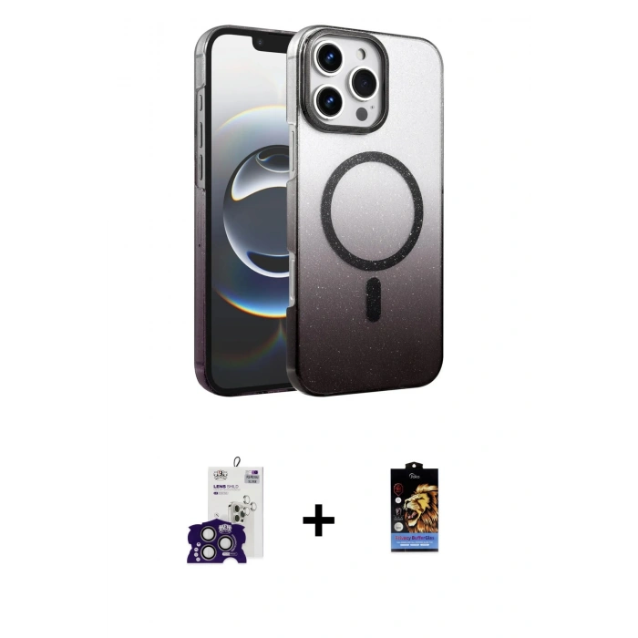 MARSİLYAN™- iPhone 16 Pro Max Kılıf Ahenk Doku Özel Seri - Siyah Buffer Hayalet Cam Ekran Koruyucu + Bilvis Titan Kamera Lens - TMGI
