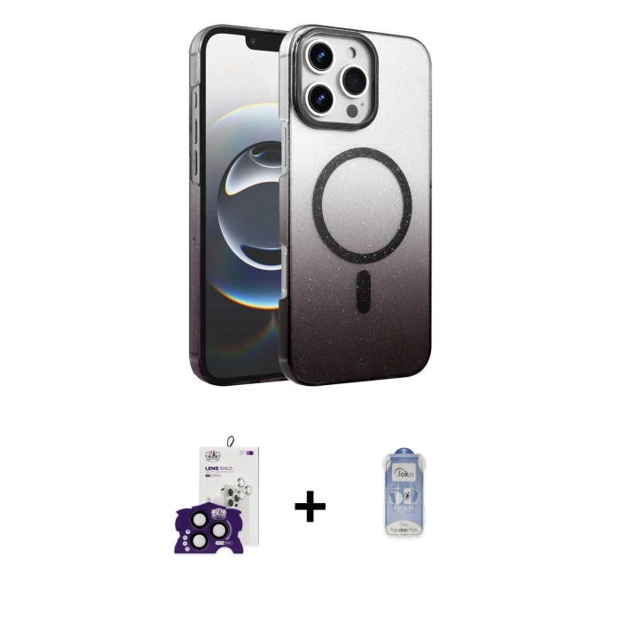 MARSİLYAN™- iPhone 16 Pro Max Kılıf Ahenk Doku Özel Seri - Siyah Joko Magic 5D Cam + Bilvis Titan Kamera Lens - SH