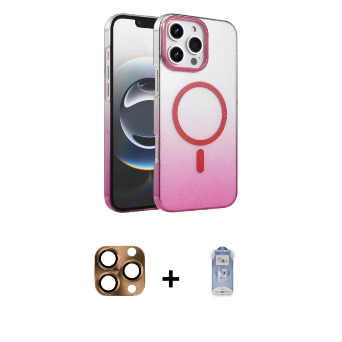 MARSİLYAN™- iPhone 16 Pro Max Kılıf Ahenk Doku Özel Seri - Siyah Joko Magic 5D Cam + Pers Alüminyum Kamera Lens - CLTM