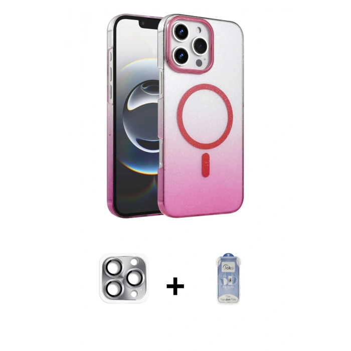 MARSİLYAN™- iPhone 16 Pro Max Kılıf Ahenk Doku Özel Seri - Siyah Joko Magic 5D Cam + Pers Alüminyum Kamera Lens - GI