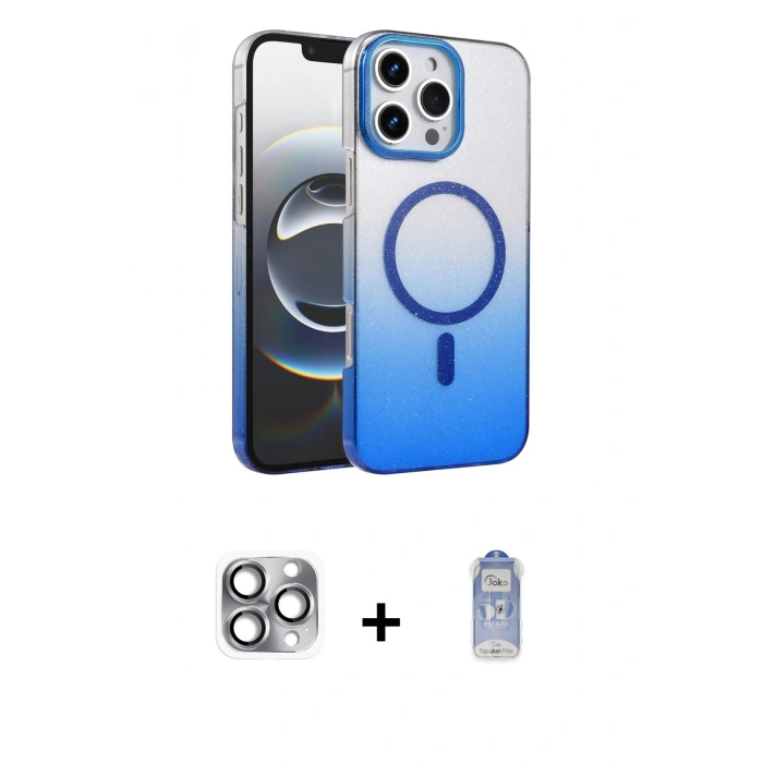 MARSİLYAN™- iPhone 16 Pro Max Kılıf Ahenk Doku Özel Seri - Siyah Joko Magic 5D Cam + Pers Alüminyum Kamera Lens - GI