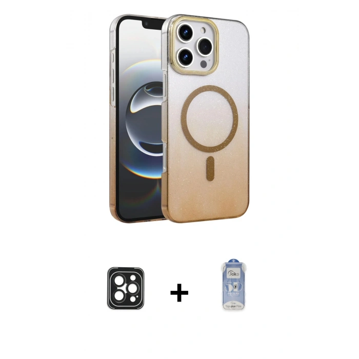 MARSİLYAN™- iPhone 16 Pro Max Kılıf Ahenk Doku Özel Seri - Siyah Joko Magic 5D Cam + PVD Metal Kamera Lens - SH