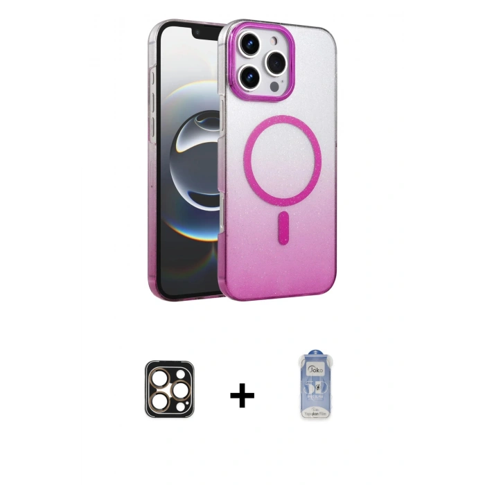 MARSİLYAN™- iPhone 16 Pro Max Kılıf Ahenk Doku Özel Seri - Siyah Joko Magic 5D Cam + PVD Metal Kamera Lens - GD