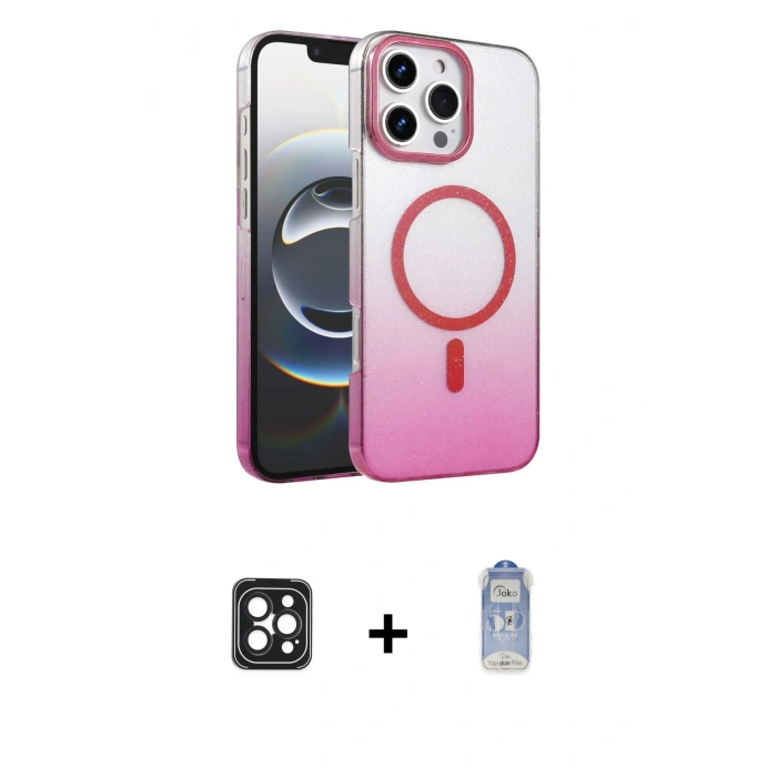 MARSİLYAN™- iPhone 16 Pro Max Kılıf Ahenk Doku Özel Seri - Siyah Joko Magic 5D Cam + PVD Metal Kamera Lens - SH