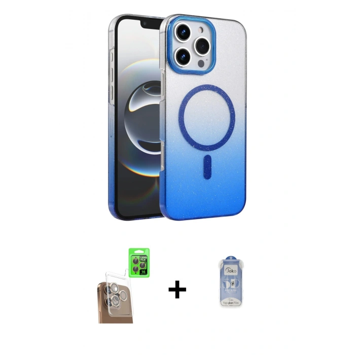 MARSİLYAN™- iPhone 16 Pro Max Kılıf Ahenk Doku Özel Seri - Siyah Joko Magic 5D Cam + Raze Metal Kamera Lens - CLTM