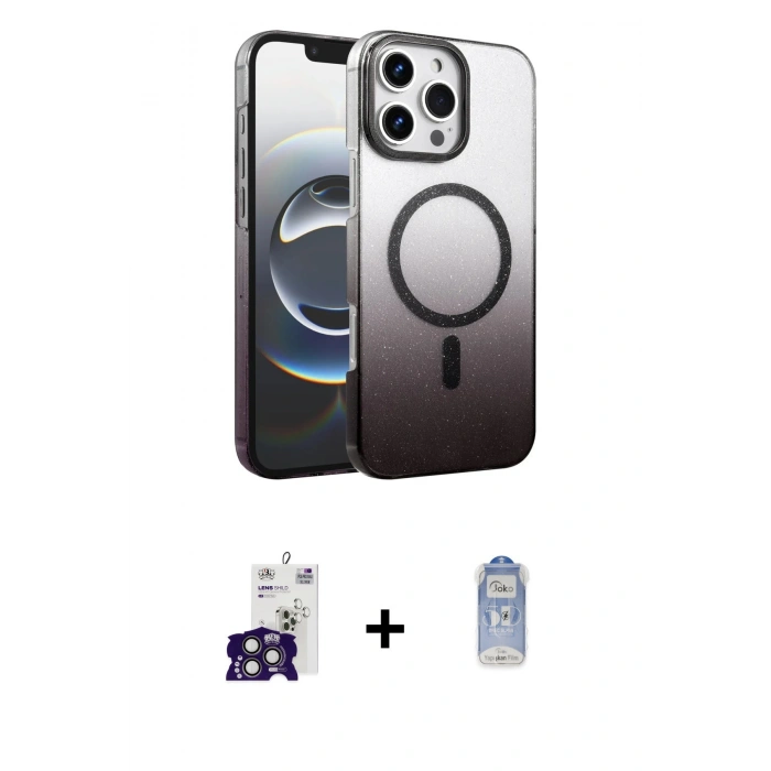 MARSİLYAN™- iPhone 16 Pro Max Kılıf Ahenk Doku Özel Seri - Siyah Joko Magic 5D Cam + Titanyum Gri Bilvis Titan Kamera Lens