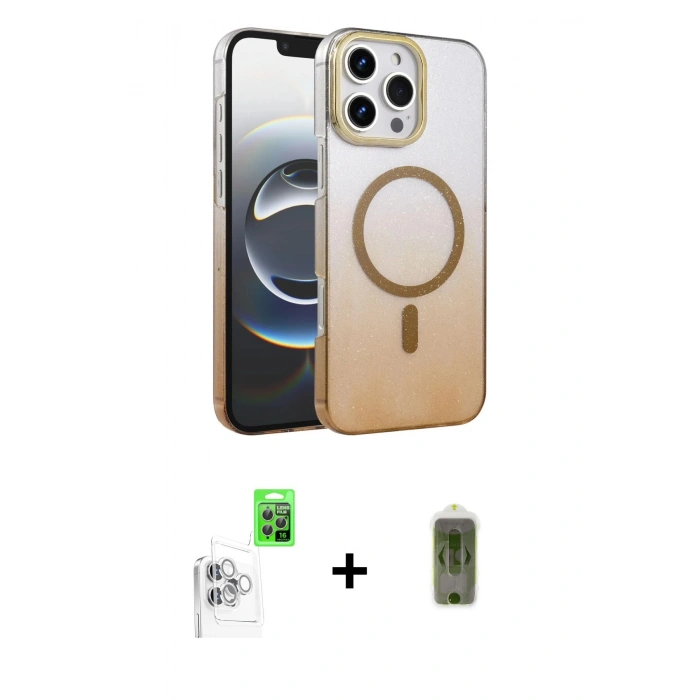 MARSİLYAN™- iPhone 16 Pro Max Kılıf Ahenk Doku Özel Seri - Siyah Joko Magic 5D Hayalet Cam + Raze Metal Kamera Lens - BZ